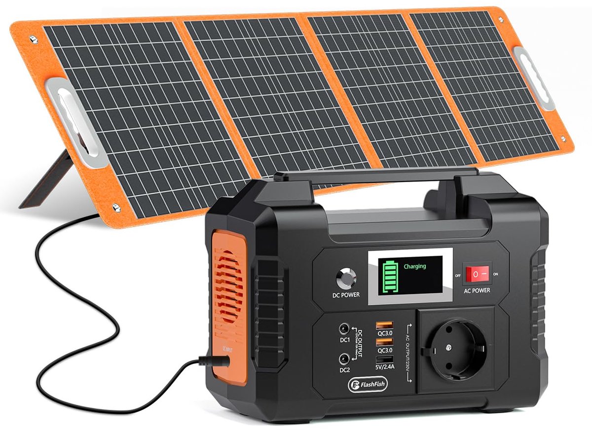 FlashFish Draagbare powerstation met 100W zonnepaneel - 151Wh - 200W