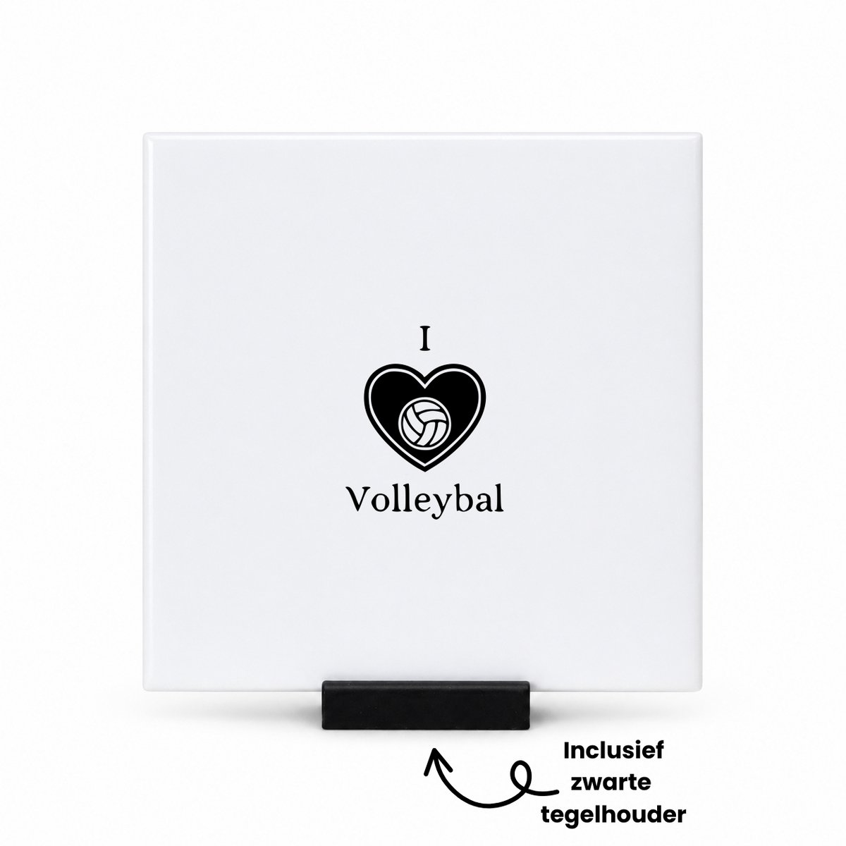 Hacebo I love volleybal tegeltje met tegelhouder - Volleybal - Beste volleybal speler - tegeltjes met tekst - Sport - toernooi - balsport - spreuktegels - 10.8x10.8 CM Wit