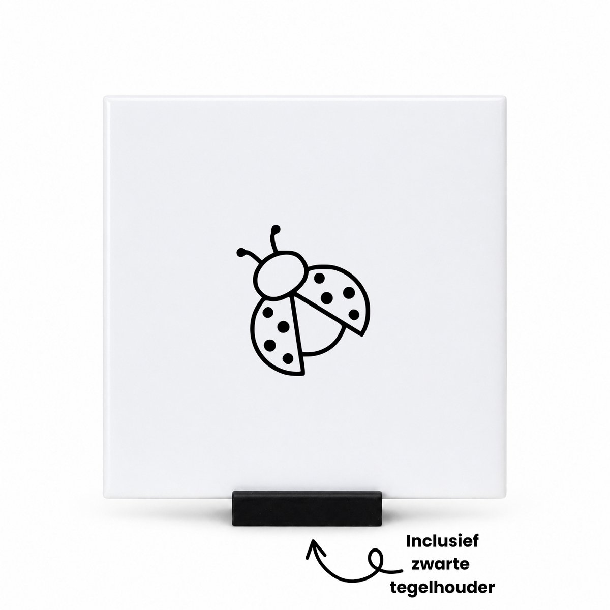 Hacebo Lieveheersbeestje tegeltje met tegelhouder - Lieveheersbeestje - dierenvriend - tegeltjes met tekst - Leuk kado voor iemand die van dieren houd - spreuktegels - 10.8x10.8 CM Wit