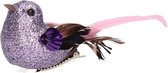 1x Decoratie vogel op clip paars 10 cm - Woondecoratie - Home/deco accessoires