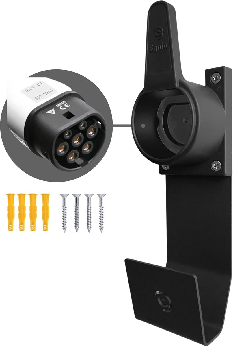 SnelShoppen - Type 2 EV Kabel Organisator, Wandmontage Houder voor Elektrische Auto met IEC 51296-2 Stekkers, Weerbestendige Kabelopslag voor EU EV's