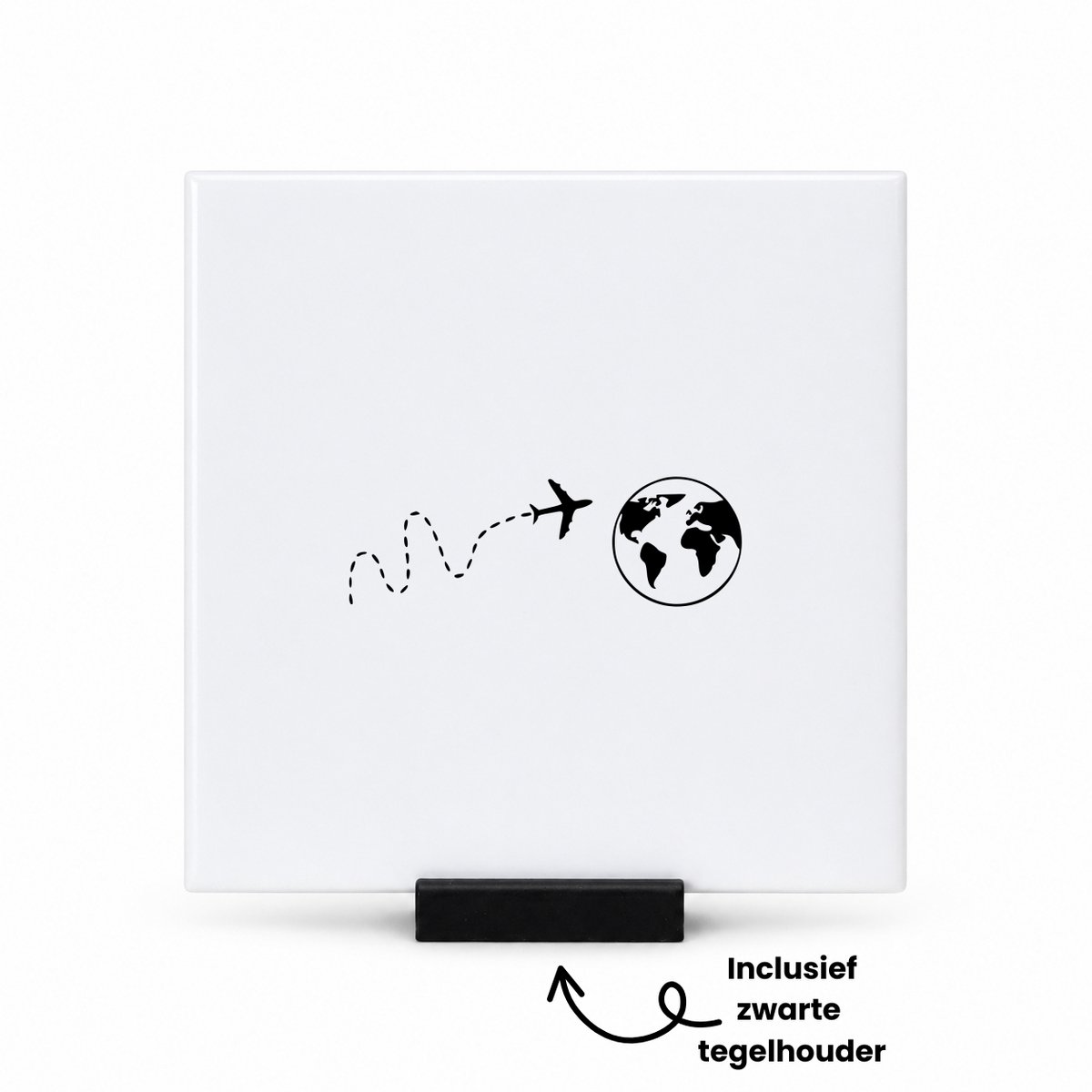 Hacebo Reizen tegeltje met tegelhouder - Piloot - Vakantie liefhebber - tegeltjes met tekst - Wereld - Aarde - Leuk kado voor iemand die van reizen houd - spreuktegels - 10.8x10.8 CM Wit