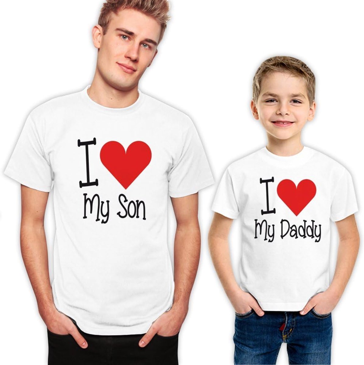SnelShoppen - I Love My Daddy I Love My Son Matching T-Shirts Set - Vader en Zoon T-Shirts - Kado voor Vaderdag, Verjaardag, Feestdagen, Katoen, Maat