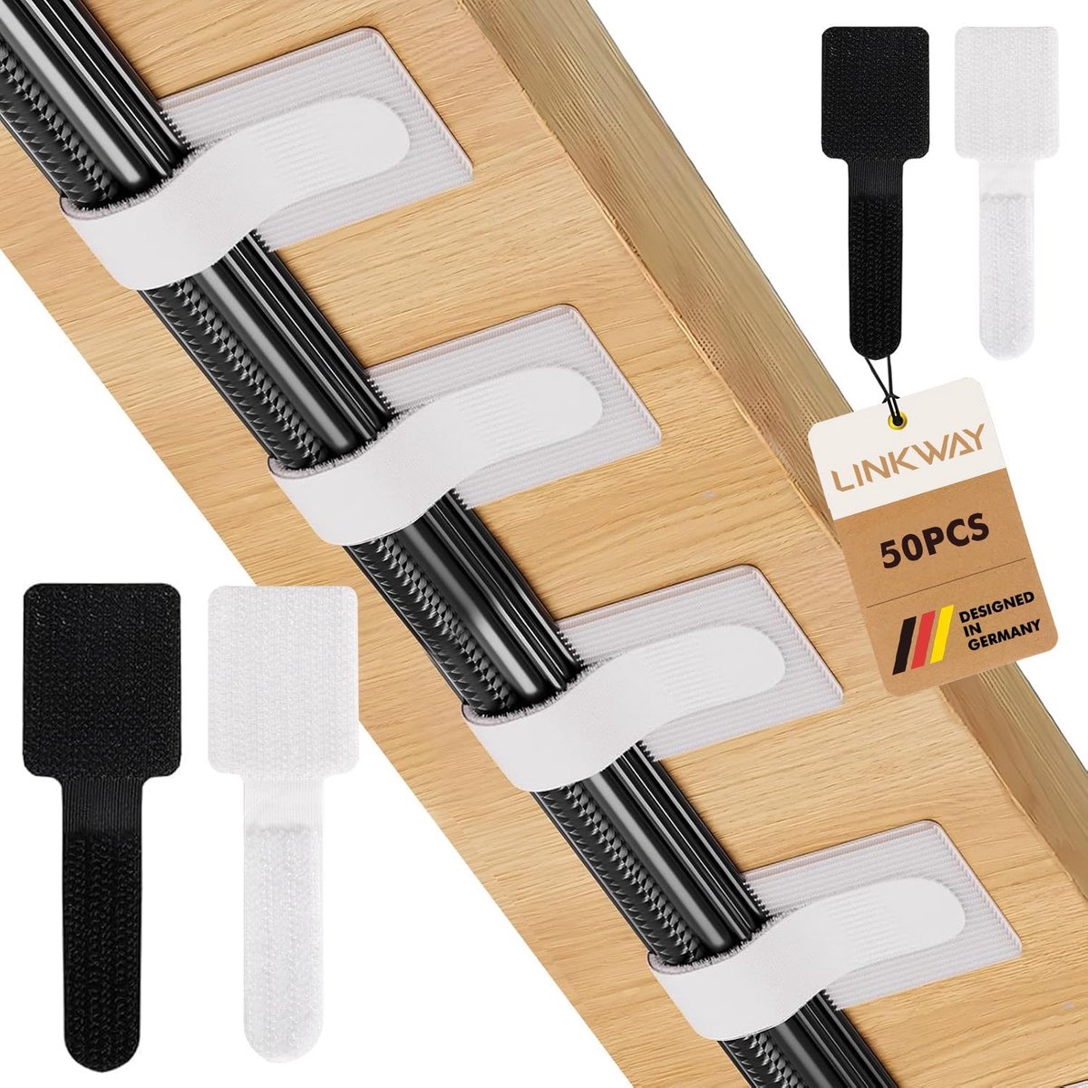 SnelShoppen - 50 Stuks Zelfklevende Haak en Lussystemen - Flexibele Kabelorganizer voor Onder Bureau - Herbruikbare Nylon Kabelbinders voor Thuis, Kan