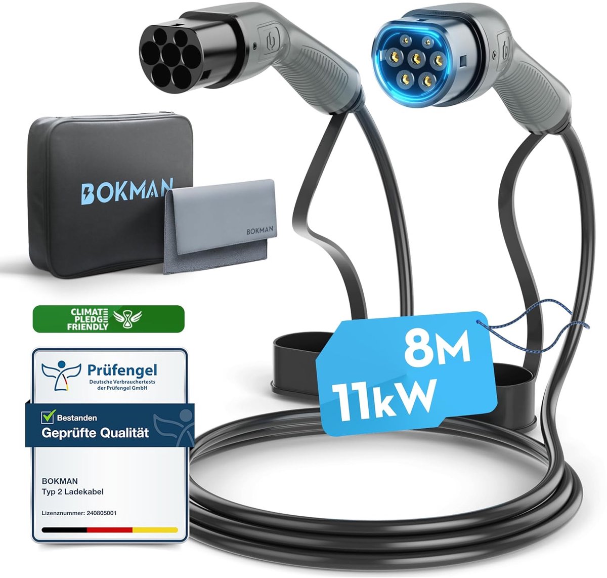 SnelShoppen - Type 2 Oplaadkabel 11 kW / 16A / 3 Fasen / 8M - EV & PHEV Elektrische Auto Oplaadkabel, Snelle Laadprestaties, Universele Compatibilitei