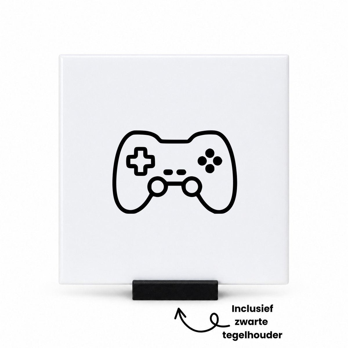 Hacebo Controller tegeltje met tegelhouder - Gamer - de echte gamers - tegeltjes met tekst - game on - spreuktegels - 10.8x10.8 CM Wit