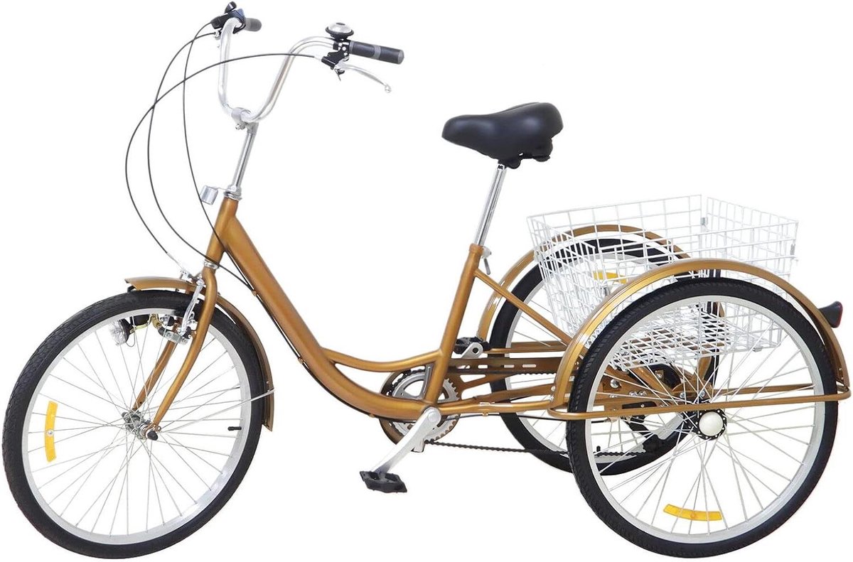 Volwassen Driewieler - Comfortfiets Senioren - Rustig Fietsen - Met Boodschappenmand - 24 Inch - Goud