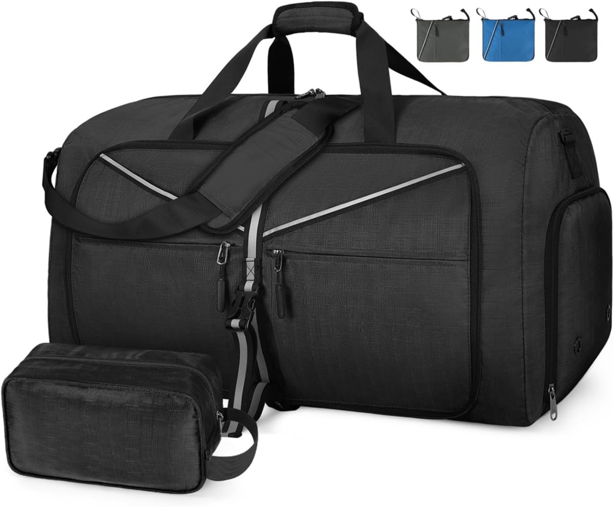 SnelShoppen - Grote Sporttas Voor Mannen en Vrouwen - Vouwbare Lichtgewicht Weekendtas - Waterdichte Camping en Hiking Tas - 65L, 80L, 100L in Zwart,