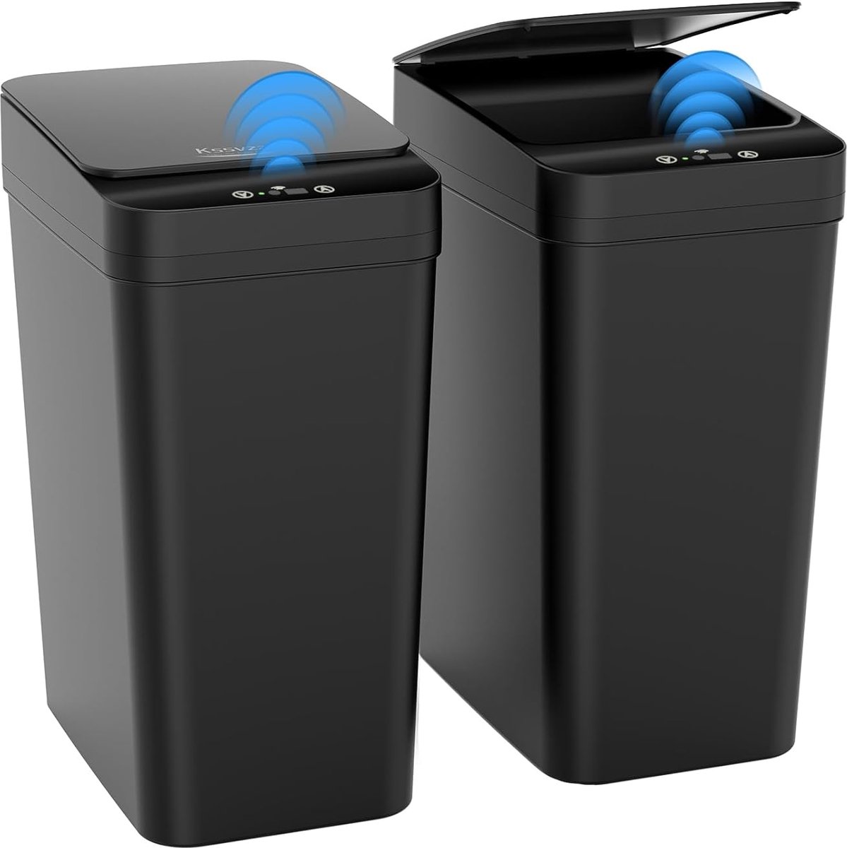 SnelShoppen - Set van 2 Kleine Prullenbakken 10L Modern Afvalemmer met Sensor Deksel voor Kantoor, Badkamer, Keuken, Slaapkamer - Zwart
