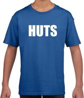 HUTS tekst t-shirt blauw kids L (146-152)