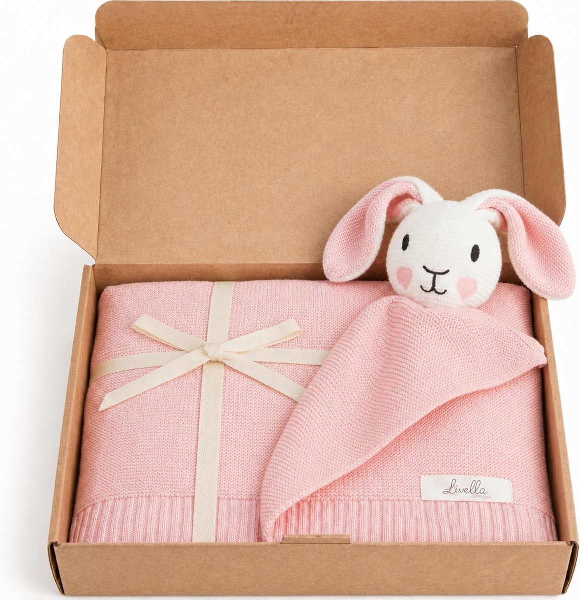 SnelShoppen - 2-in-1 Babydeken met Pluche Konijn Roze 100x75 cm - Zachte Plaid voor Pasgeborenen van Biologisch Katoen GOTS - Ademend Knuffeldoekje vo
