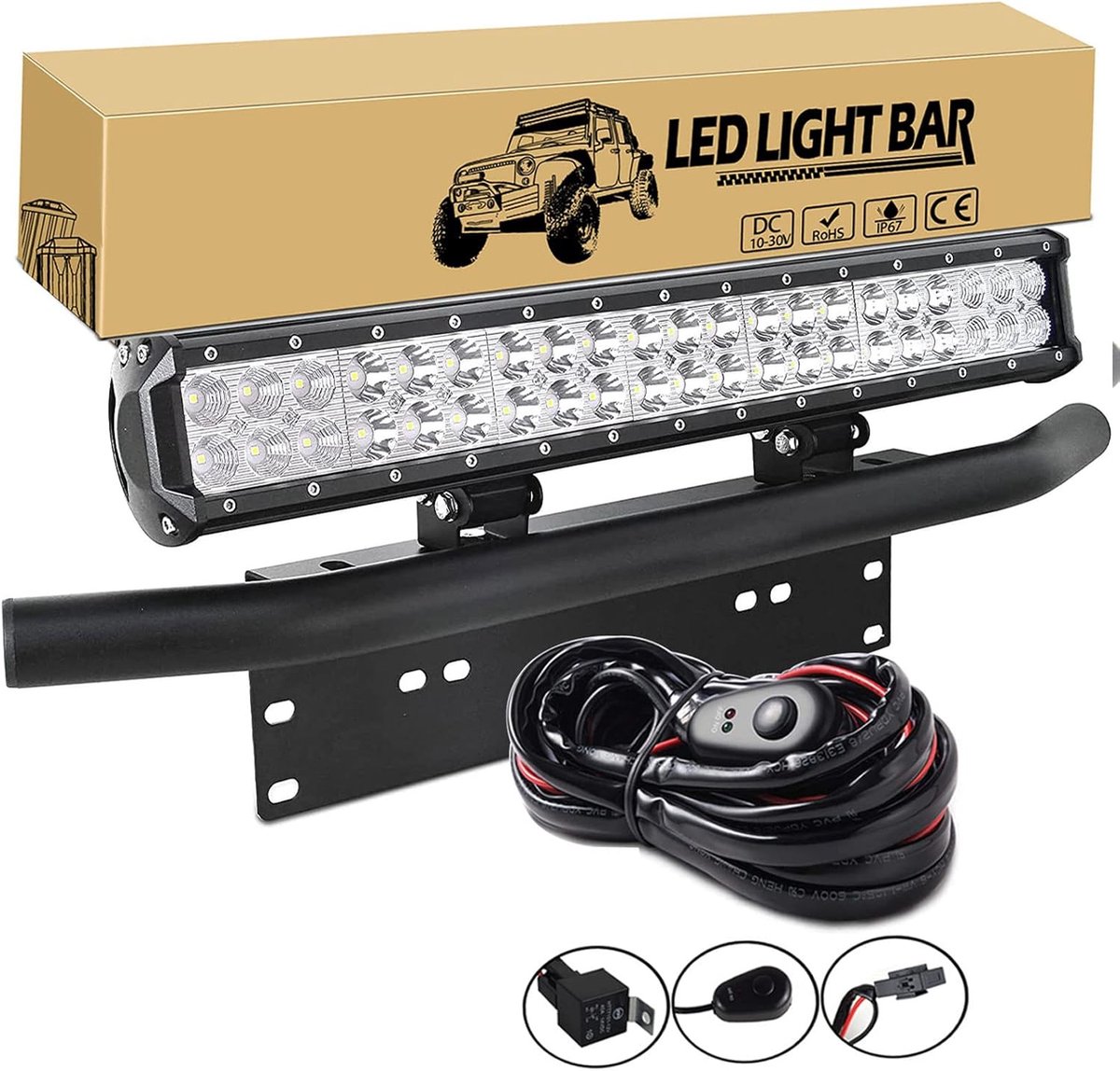 SnelShoppen - 126W 20 Inch Led Light Bar met 23 Inch License Plate Houder, Universele Aluminium Montage Kit, Inclusief Bedrading voor Off Road Gebruik