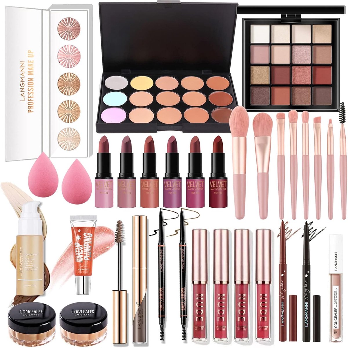 SnelShoppen - Professionele Make-up Set met Make-up Tas - Essentiële Make-up Palette voor Feest, Verjaardag en Reis - Inclusief Oogschaduw, Foundation