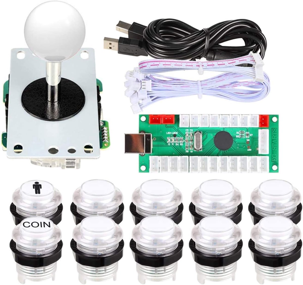 SnelShoppen - 1 Speler USB LED Encoder voor PC Games, 8-Weg Joystick Controller + 10x Verlichte Toetsen voor Arcade Joystick DIY Kits Mame Raspberry P