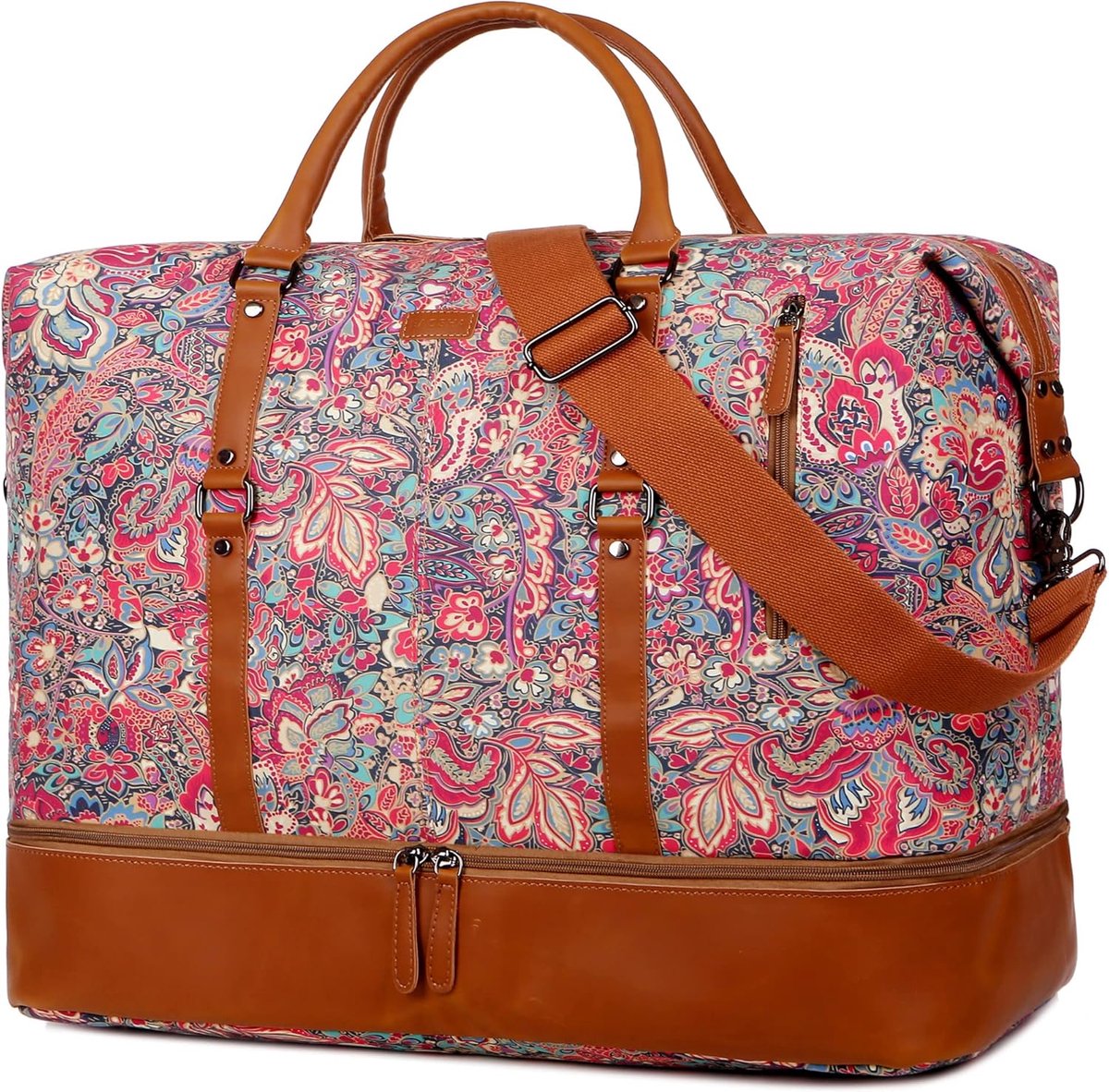 SnelShoppen - Grote Dames Reisbag - Weekendtas - Handbagage - Casual Bloem Motief - 53x46x26 cm - Met Schoencompartiment - Ideaal voor Weekendje Weg,