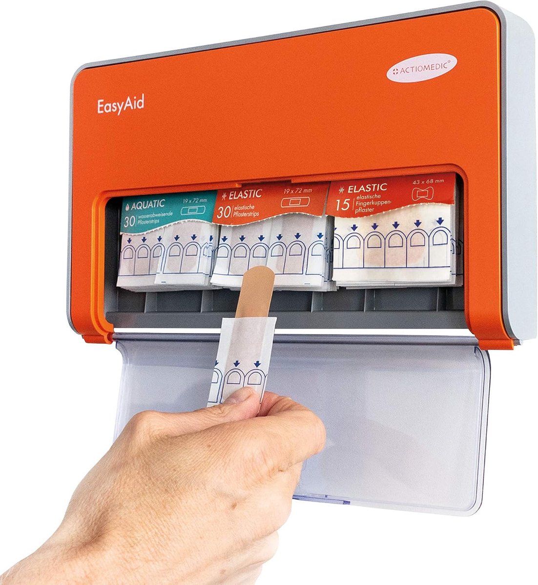 SnelShoppen - Plakband Dispenser met 75 Pleisters - Hygiënisch en Handig voor Kantoor, Werkplaats en Thuis - Oranje - Inclusief Montage Materiaal