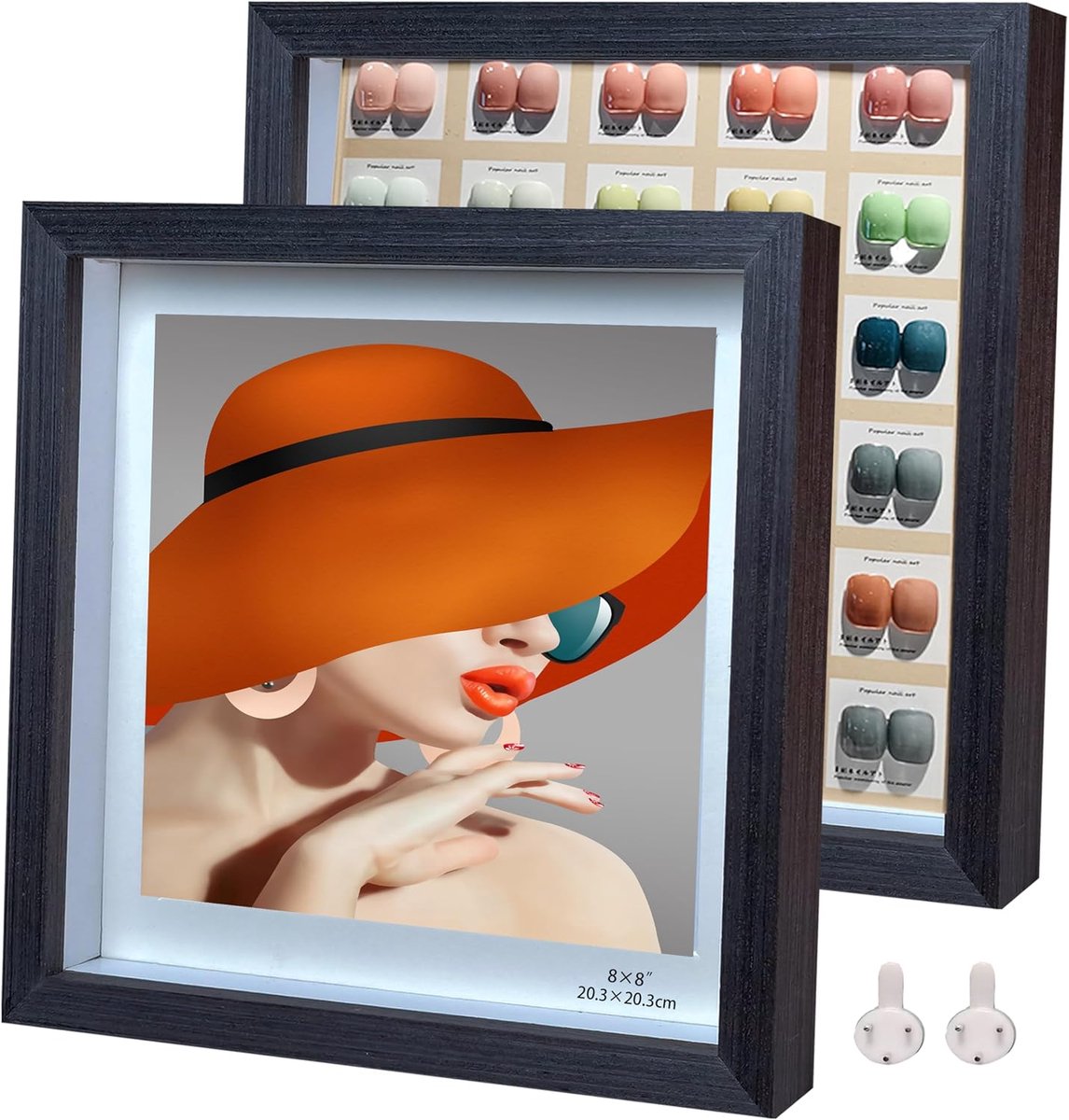 SnelShoppen - 8 x 8 inch vierkante zwarte fotolijsten van massief hout met echt glas, set van 2, voor 6.2 x 6.2 inch foto's met of zonder passe-partou