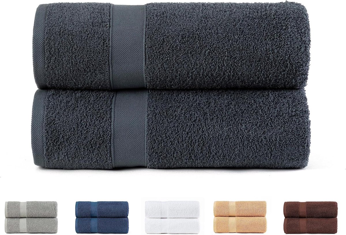 SnelShoppen - Set van 2 Handdoeken 70x140 cm, 100% Katoen, 550 g/m², Extra Zacht en Absorberend, Donkergrijs, Ideaal voor Badkamer en Sport