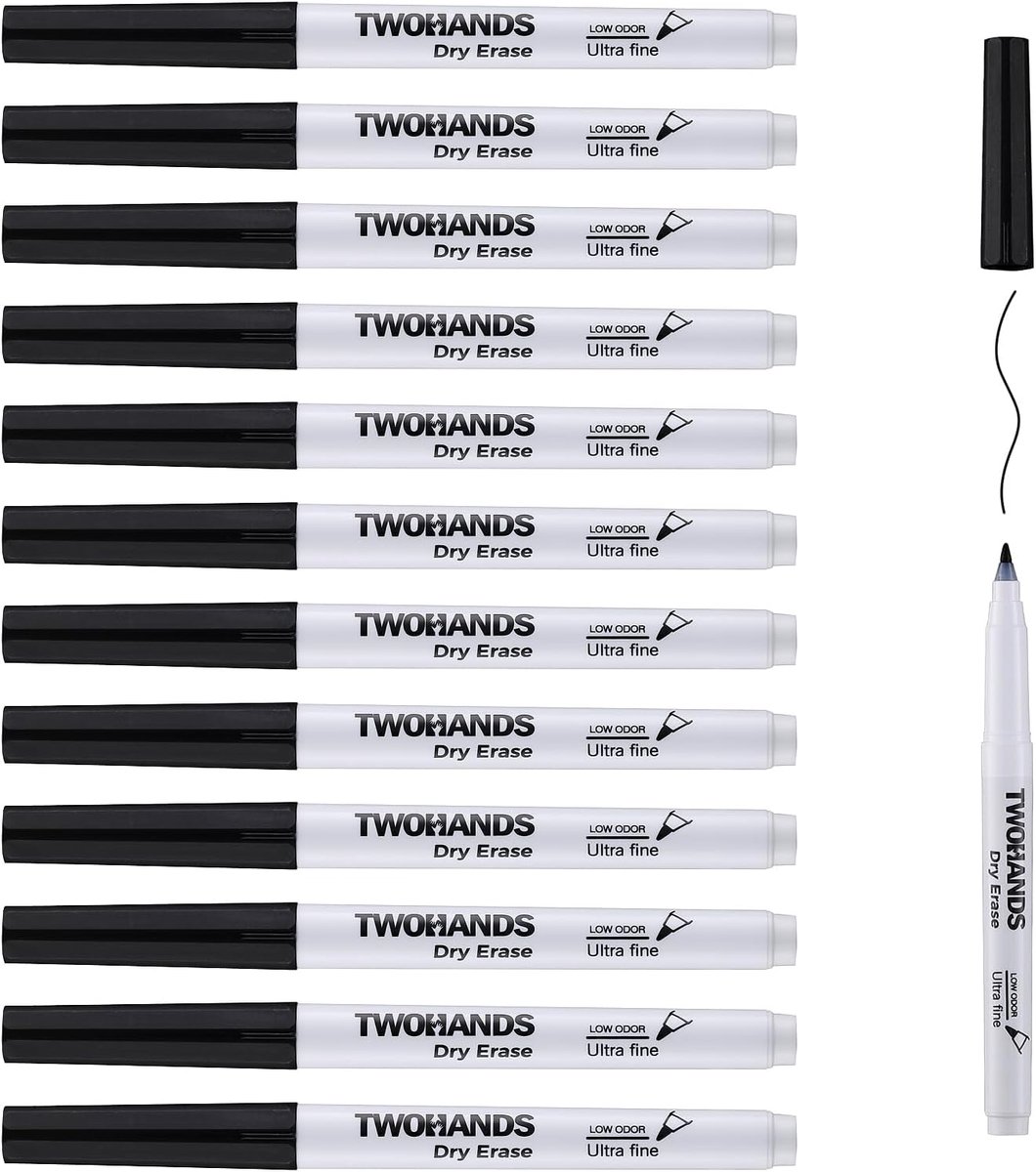 SnelShoppen - Ultra Fijn Tip Whiteboard Markers 12-Pack - Zwarte Drooguitwisbare Stiften - 0.7mm Viltpunt - Ideaal voor Kantoor, Thuis, School - Geurl