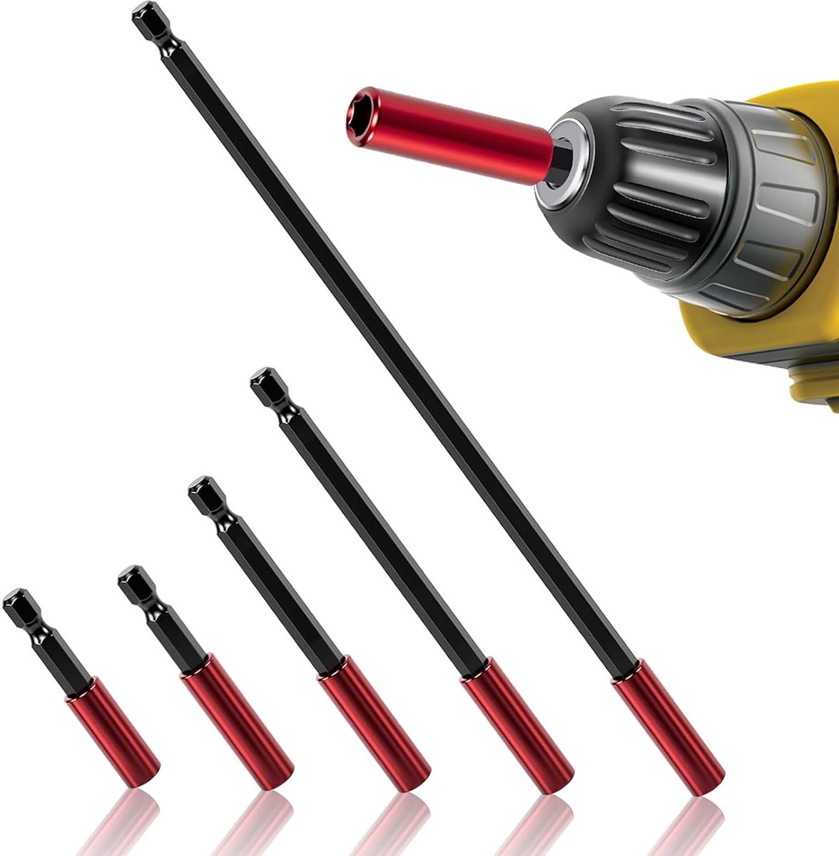SnelShoppen - Pack van 5 Bit Extensions 1/4 Inch Magnetisch Hex Shank Bit Houder 50/60/100/150/300mm voor Schroevendraaier, Boor, Impact Schroevendraa