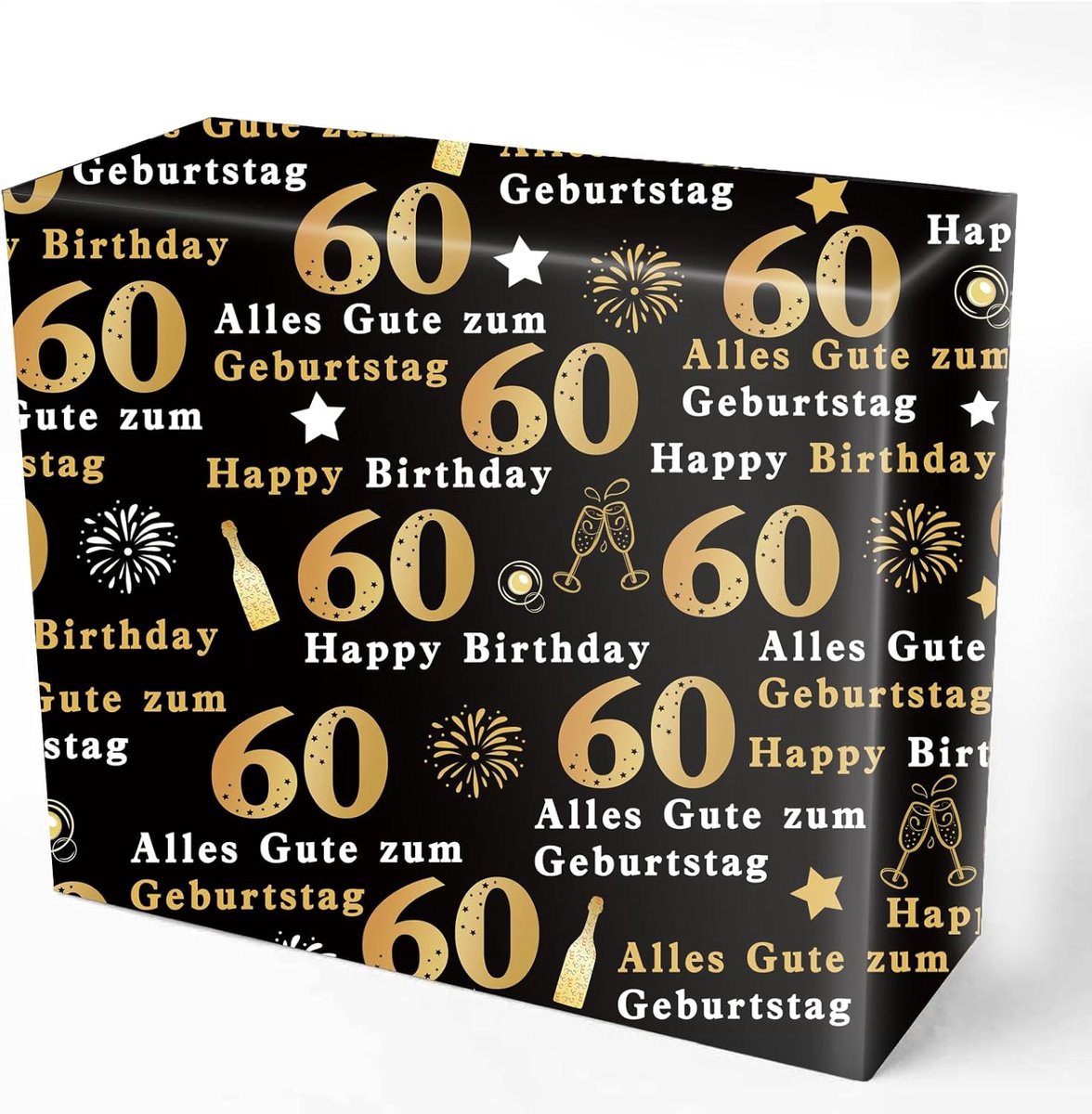 SnelShoppen - Cadeaupapier Verjaardag 60 Jaar - Luxe Zwart en Goud - Feestelijk Inpakken voor Mannen en Vrouwen - Grote Afmeting - Perfect voor Verjaa