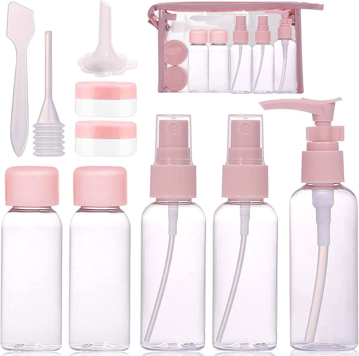 SnelShoppen - 10-delige Refillable Travel Bottles Set - BPA-vrije Reizable Reisflessen voor Shampoo, Conditioner, Cosmetica - FDA-goedgekeurd - Perfec