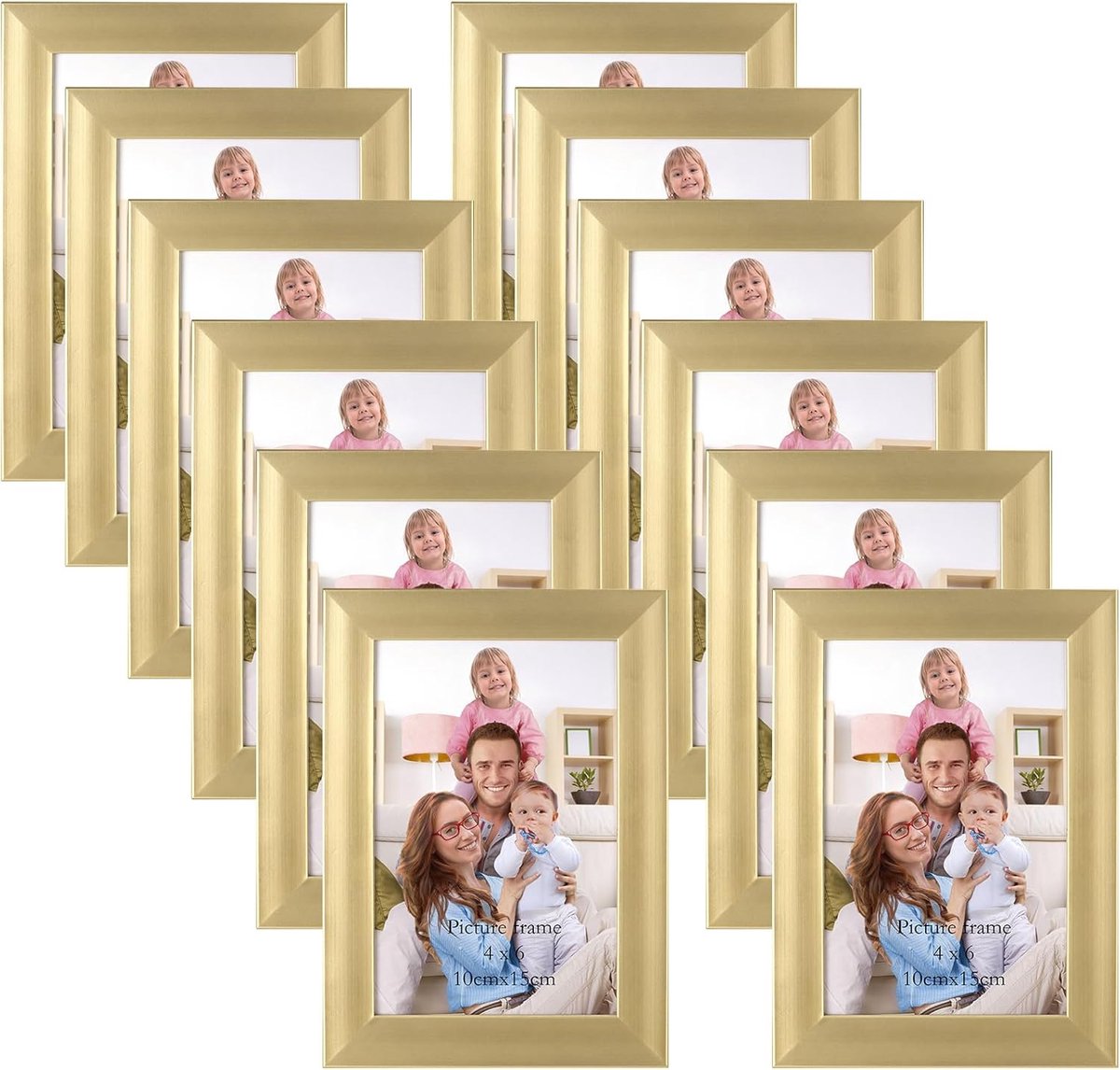 SnelShoppen - Set van 12 Gouden Foto Lijsten 10 x 15 cm - Moderne Wand- of Tafellijsten voor Woonkamer, Slaapkamer, Kantoor - Elegante Interieuraccess