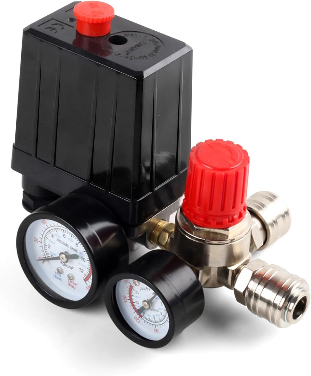 Drukregelaar 220V - Drukschakelaar - Compressor met 2 Manometers - Veiligheidsventiel - Nauwkeurige Drukregeling - 120 psi