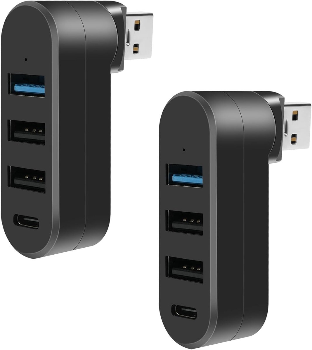 SnelShoppen - 2-in-1 Mini USB Hub 4-Poorten USB 3.0 Adapter met 2x USB 2.0 en Type-C, Rotatable 180°, Compact & Lichtgewicht voor Laptop, MacBook, HDD