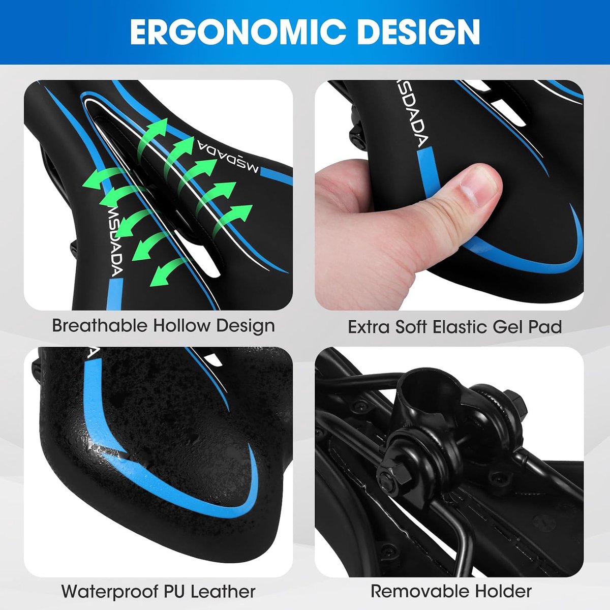 SnelShoppen - Comfortabel Fietszadel Heren, Ergonomisch Gel MTB-Zadel, Waterdichte Afdekking voor BMX/Racefiets/Mountainbike/Dirt Bike