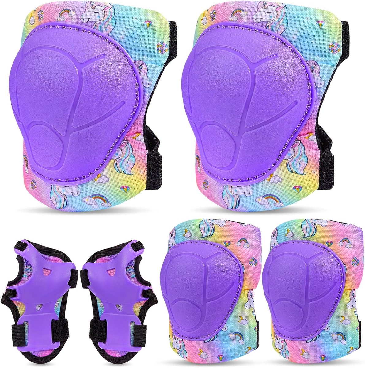 SnelShoppen - Unicorn Kasteel Knie- en Elleboogbeschermers voor Kinderen - 6-in-1 Beschermset met Verstelbare Riemen en Rugzak - Geschikt voor 3-8 Jaa