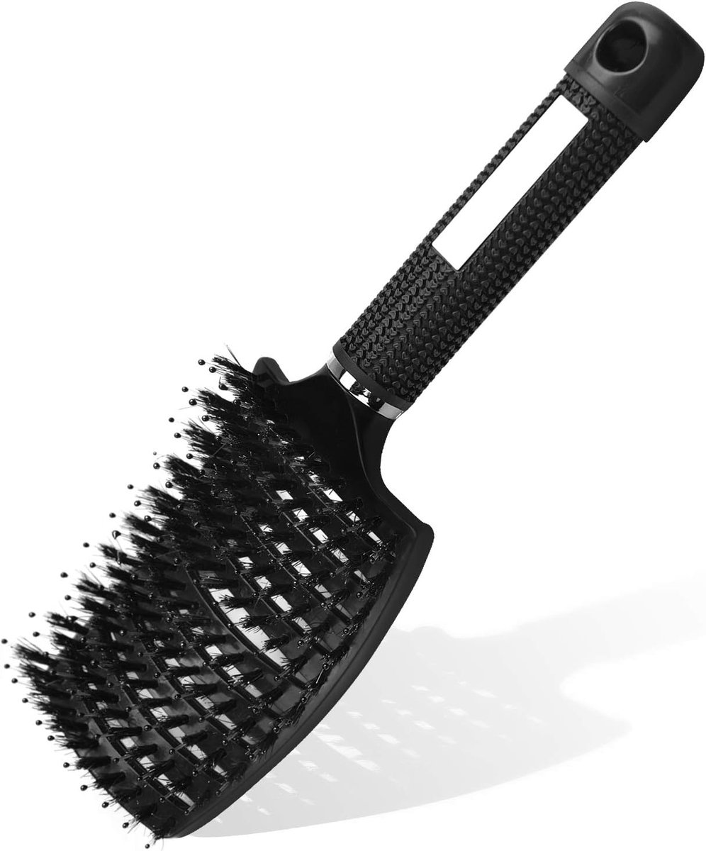 SnelShoppen - Haarborstel, Natuurlijke Varkensharen Paddle Haarborstel voor Vrouwen, Zachte Massage Kam, Ontklitborstel voor Lang Dik Krullend Haar, V
