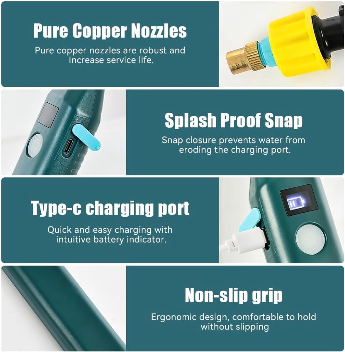 SnelShoppen - Elektrische Sprinkler met USB Opladen, Tuinsproeier met Batterij Indicator, 3 Verstelbare Spuitkoppen, 5 m Tuinslang voor Planten en Tui