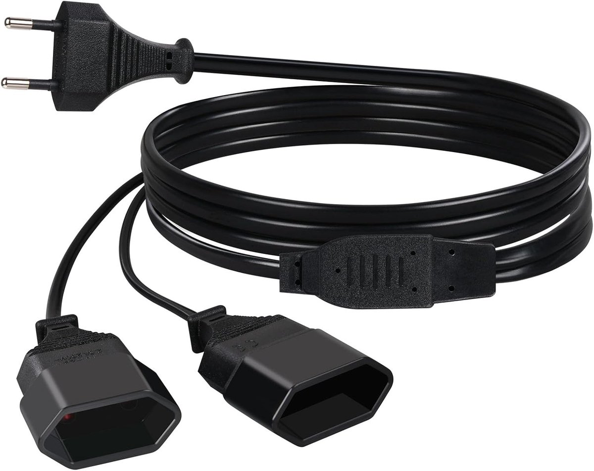 SnelShoppen - Extension Kabel 250 V 2 m, Euro Plug naar 1-2 Verlengsnoer met Zwarte Stekker, 1380 W, Voor Binnengebruik, Ideaal voor Thuis en Kantoor