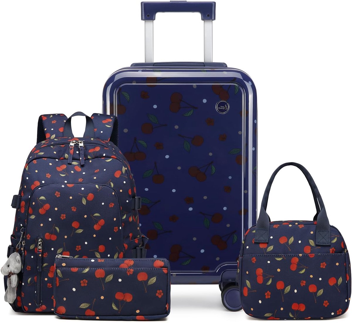 SnelShoppen - Kinder Koffer en Rugzak Set Handbagage Lichtgewicht PC Hardcase Trolley voor Jongens en Meisjes met 4 Wielen TSA Slot - 53x34x21cm (Kers