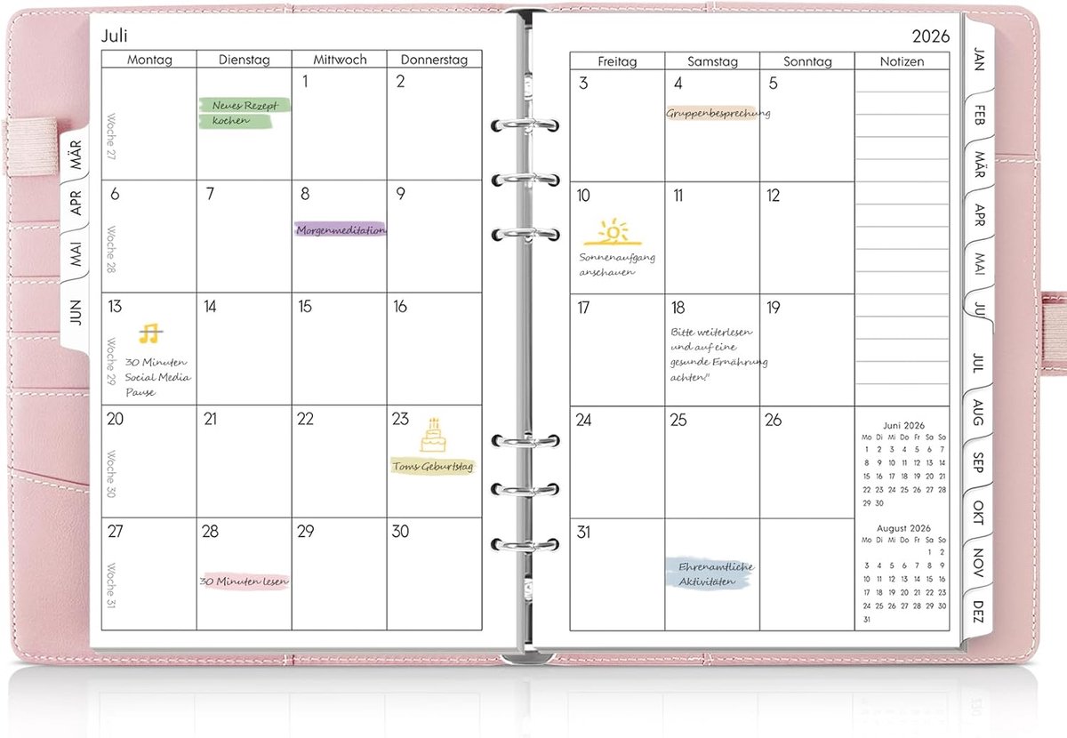 Thijox - Ringband A5 Kalender 2026-2027, Navulbaar, Roze, Perfect voor Scholieren en Werkenden, Terminplanner van Maart 2026 tot Juni 2027