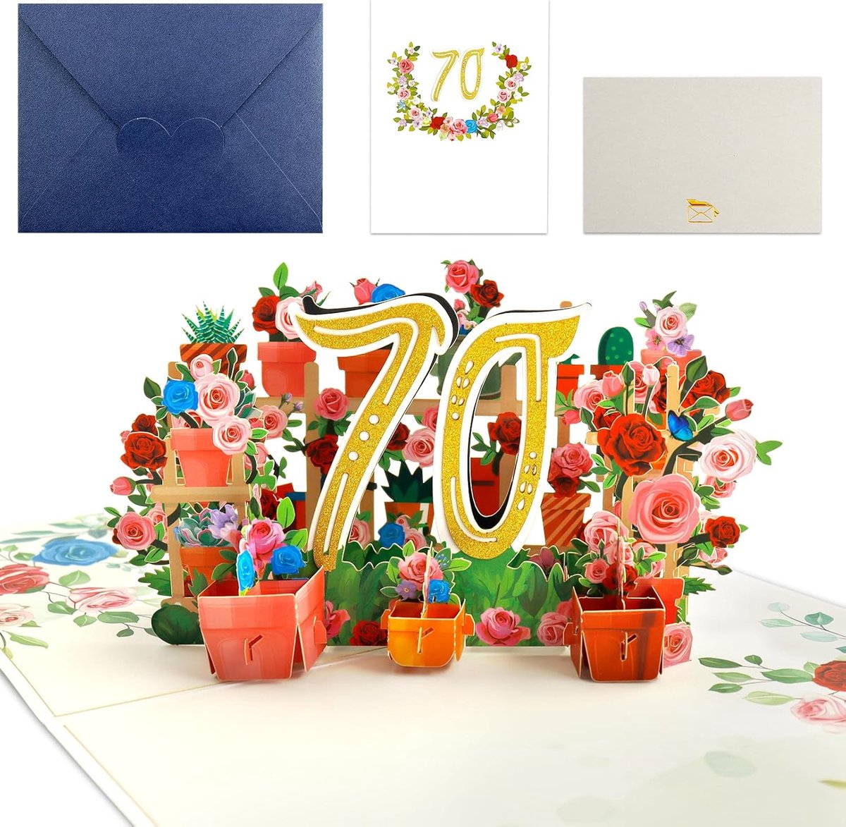 SnelShoppen - 3D Pop Up Verjaardagskaart 70ste Verjaardag, Multicolor, Bloemen, Unieke Ontwerp, Perfect Cadeau voor Moeder, Vrouw, Oma, Vriendin, Verr
