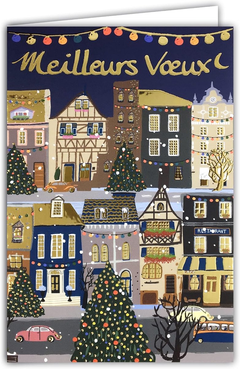 SnelShoppen - Afie 61-5619 Wenskaart Best Wishes in Goud Glitters, Flamboyante Stad, Dennenboom, Fairy Lights, Goede Feestdagen, 11.5x17 cm, Met Witte