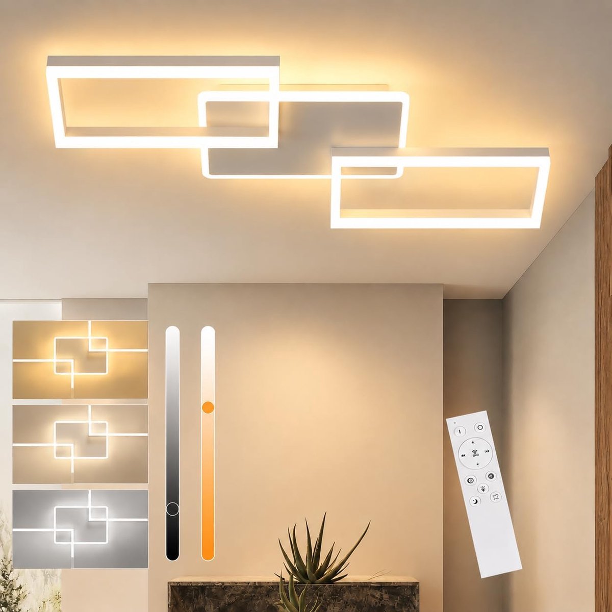SnelShoppen - Dimbare LED Plafondlamp 63W voor Woonkamer, Slaapkamer, Keuken - Moderne Metalen Lamp met Afstandsbediening, 80 cm - Wit - Minimalistisc