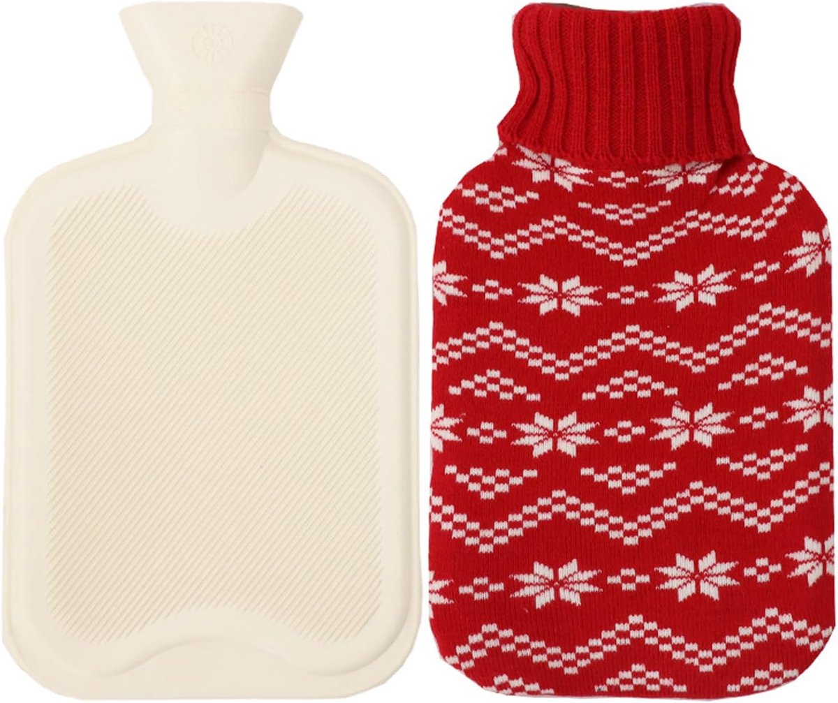 SnelShoppen - 2 Liter Warmwaterkruik met Knitted Cover - Lekvrij, Zacht, Cozy - Pijnverlichting, Warmte- en Koude Therapie - Rood
