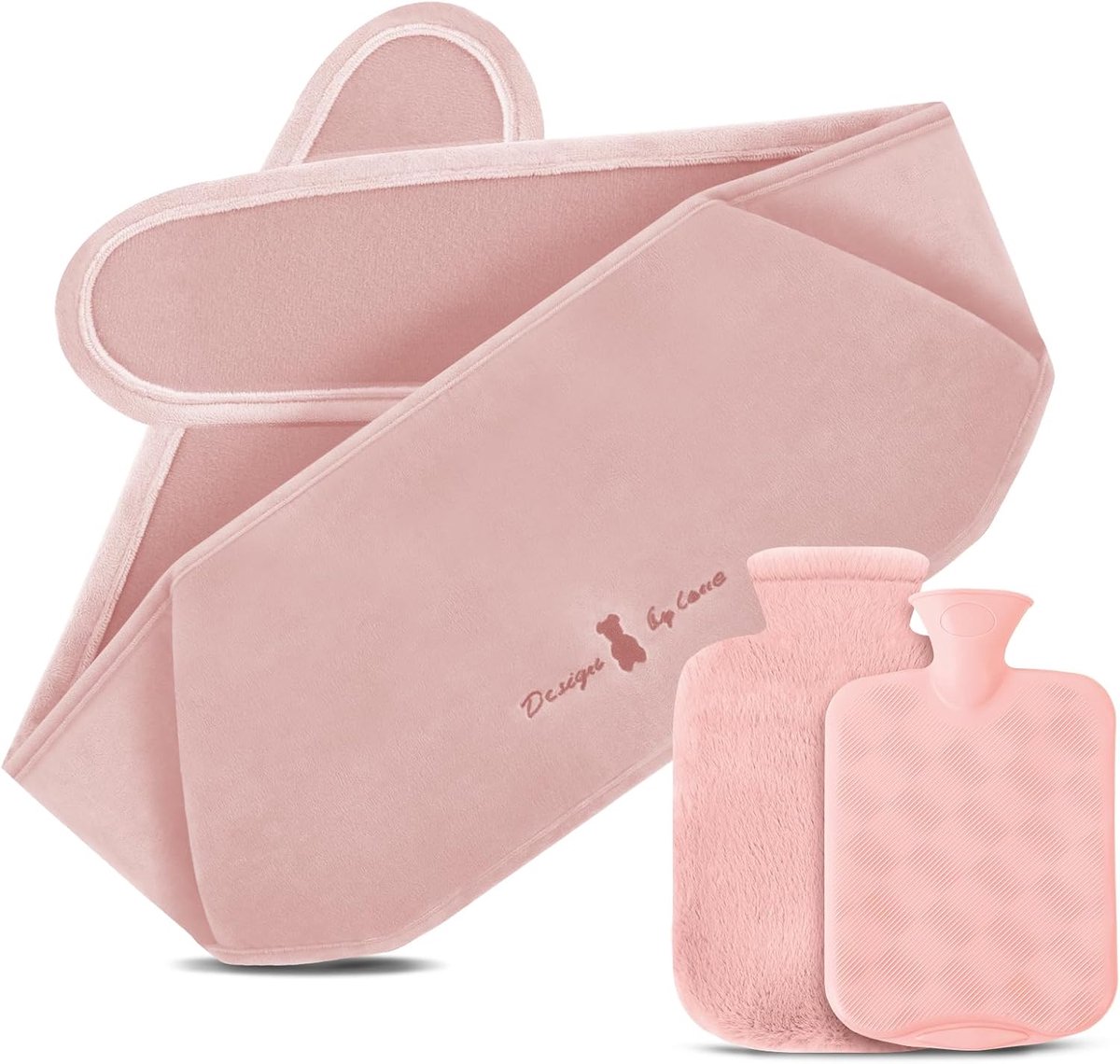 SnelShoppen - Hot Water Bottle 1.2L Rubber Warmwaterkruik met Zachte Pluche Tailleband, 3-in-1 Verwarmingsoplossing voor Nek, Schouders, Rug, Benen en