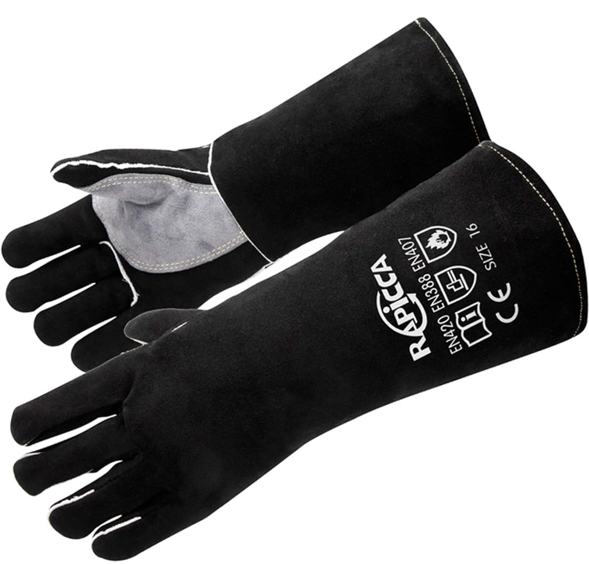 SnelShoppen - Hittebestendige Leren Ovenhandschoenen - 350°C Veiligheid - Lange Mouwen - BBQ, Grill, Haard, Stoven, Tig/MIG Lassen - Zwart