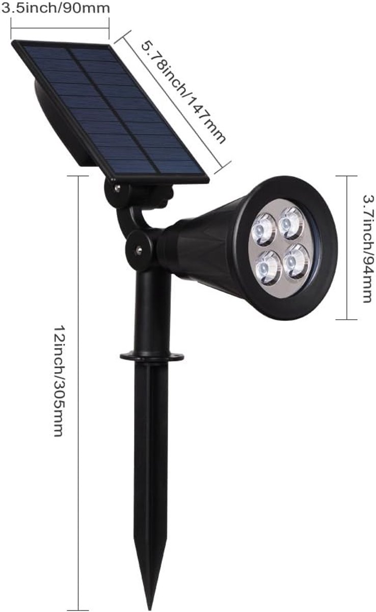 SnelShoppen - 4 Pack LED Solar Floodlights 250 Lumen, Buitenverlichting voor Tuin, Landscape Lampen, Natuurlijke Wit 4000K, Auto Aan/Uit, 180° Verstel