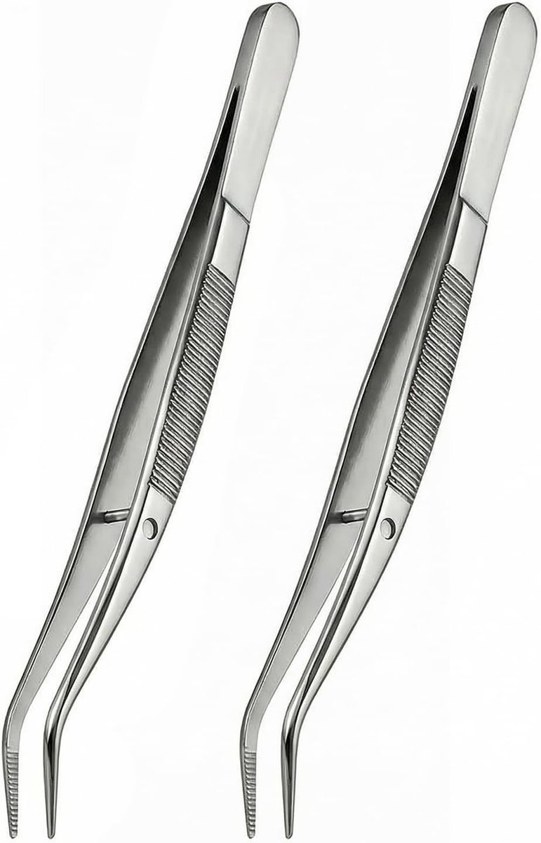 SnelShoppen - 2 Stuks Curved Tweezers - Roestvrijstalen Knurled Tip en Multi-Functionele Gehoekte Pincetten voor Handwerken, Creatieve Klussen en Dier