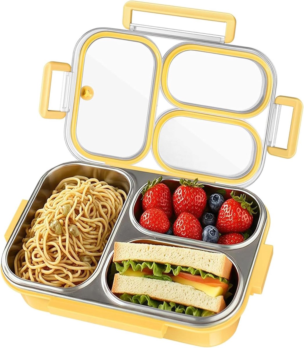 SnelShoppen - Rvs Lunch Box met 3 Compartimenten, Bento Box voor Kinderen en Volwassenen, 1000 ml, Vaatwasserbestendig, BPA-vrij en Herbruikbaar