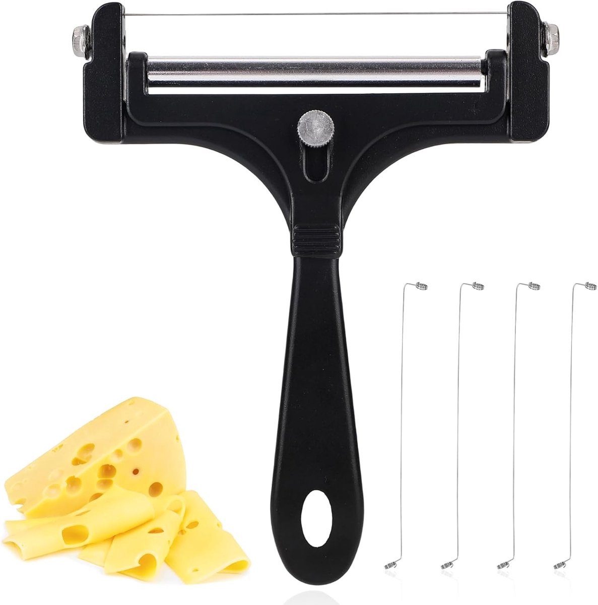 SnelShoppen - Lasuroa Kaas Snijder - RVS Kaas Slicer met 4 Extra Draden - Verstelbare Handmatige Boterblok Cutter voor Cheddar, Gruyère, Mozzarella -