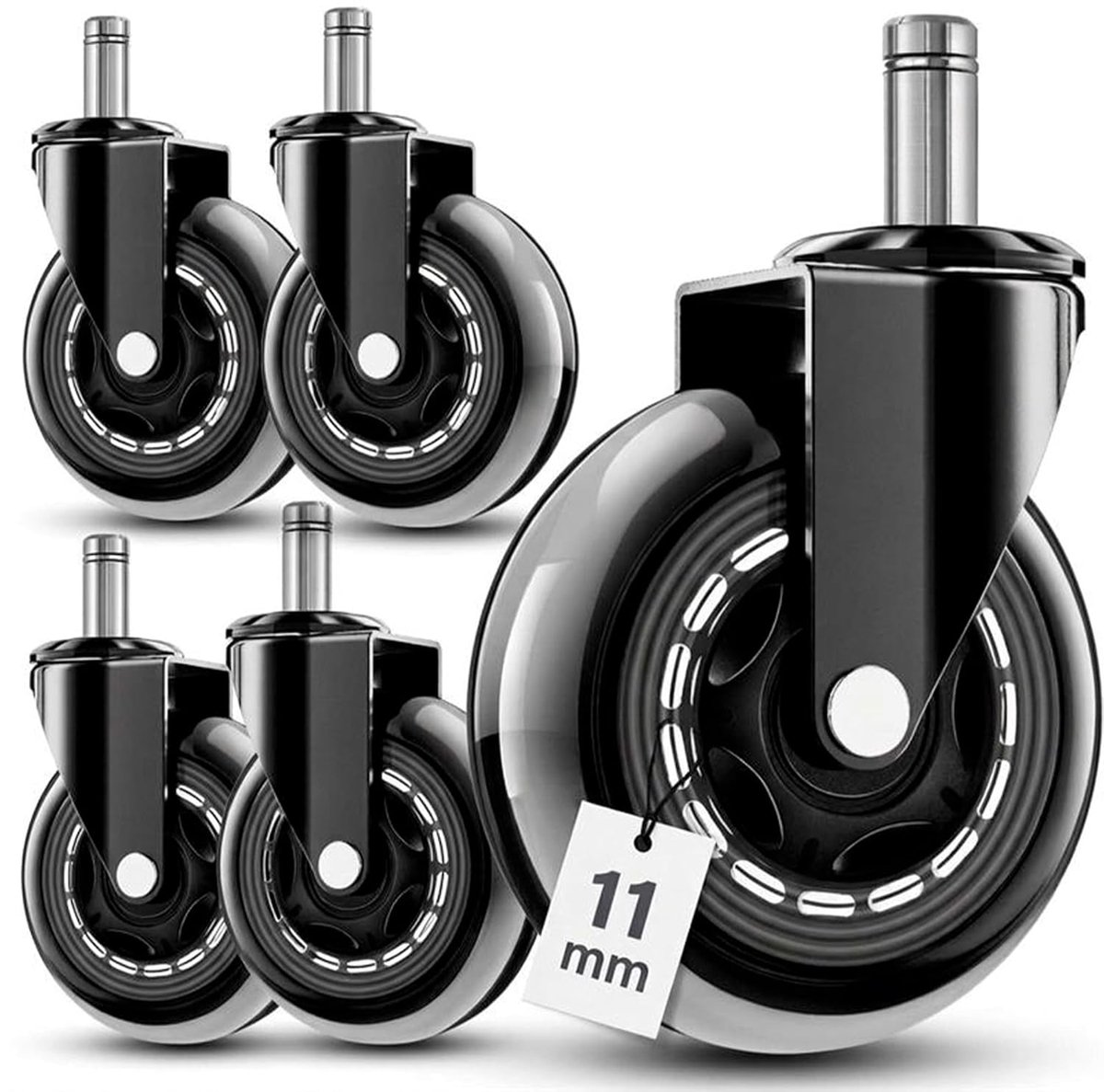 SnelShoppen - Office Chair Wheels Silicone Set van 5 - Stille en Soepele Wielen - Universele Vervangingen 11x22mm - Vloerbescherming, Sterk Staal
