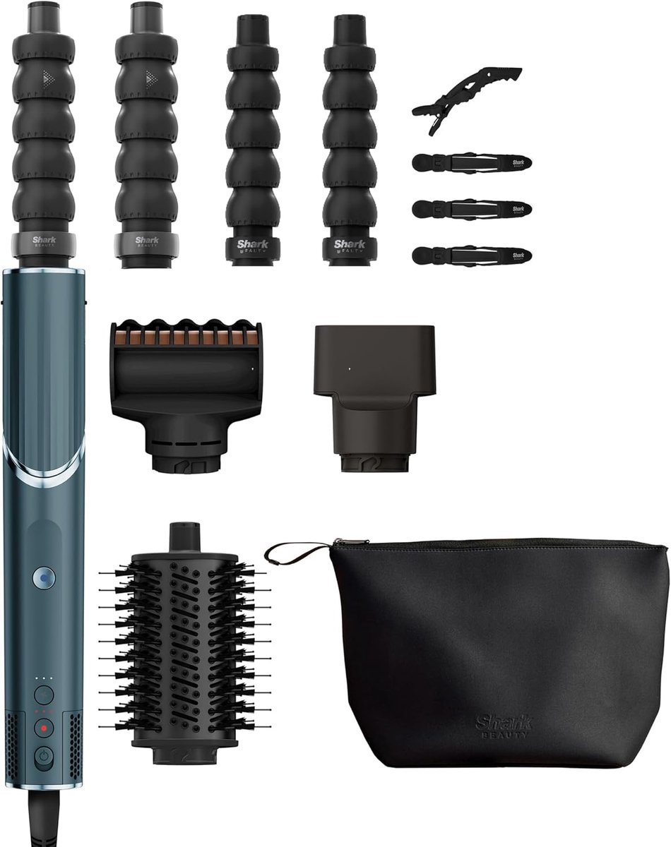 SnelShoppen - 5-in-1 Air Styler en Haardroger met Auto-Wrap Curlers, FrizzFighter Tool, Oval Brush, Concentrator, Clips & Opbergtas - Geen Hitte Besch