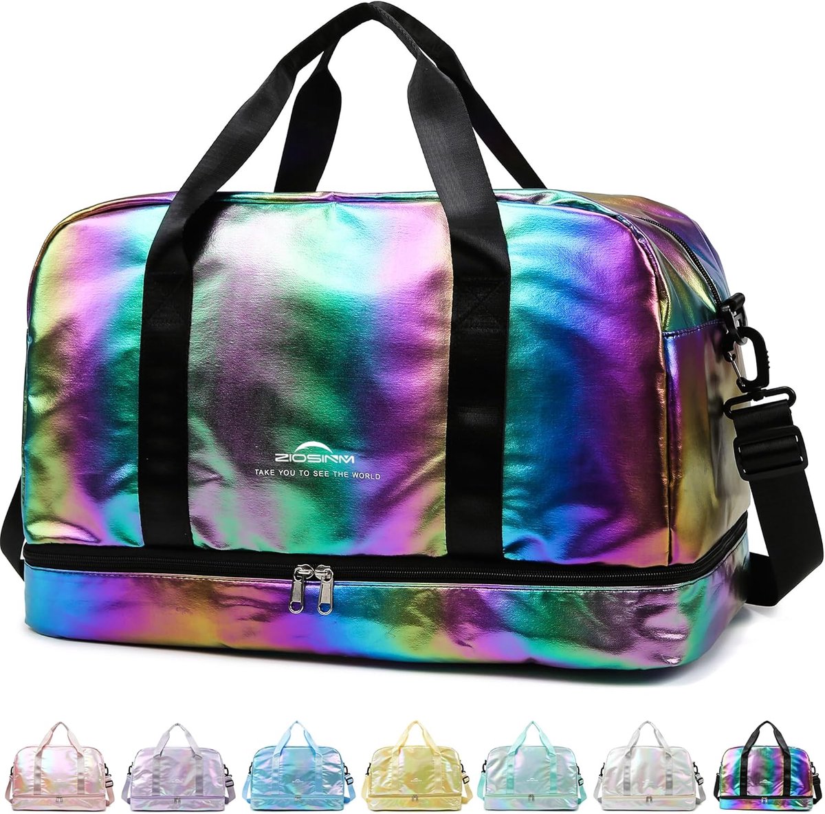 SnelShoppen - Duffle Women's Travel Bag - Sporttas met Scheiding voor Nat en Droog, 40L Waterdichte Weekendtas met Schoencompartiment, Multikleur, Gym