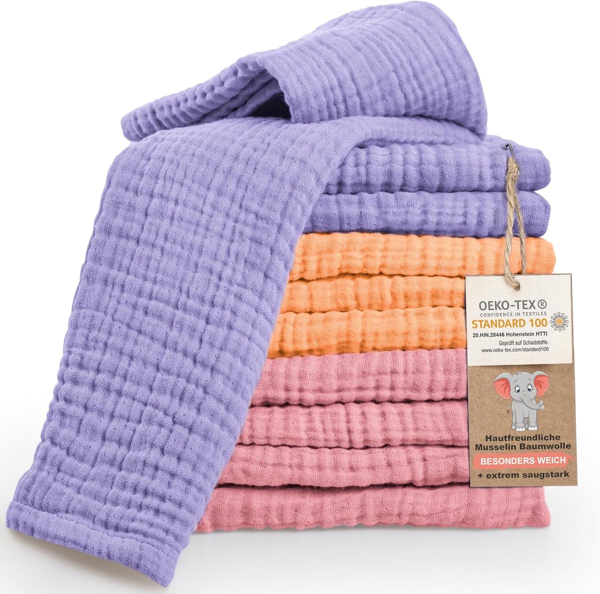 SnelShoppen - Premium Baby Washandjes 10x 30x50 cm, 100% Katoen, Oeko-Tex 100, Kleurrijke Meisjes, Zacht en Absorberend, Ideaal voor Babyverzorging